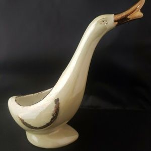 Lusterware Goose Duck Planter pale yellow and 24k gold